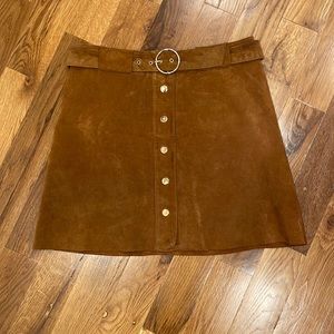 Zara Camel Suede Skirt with Gold Hardware